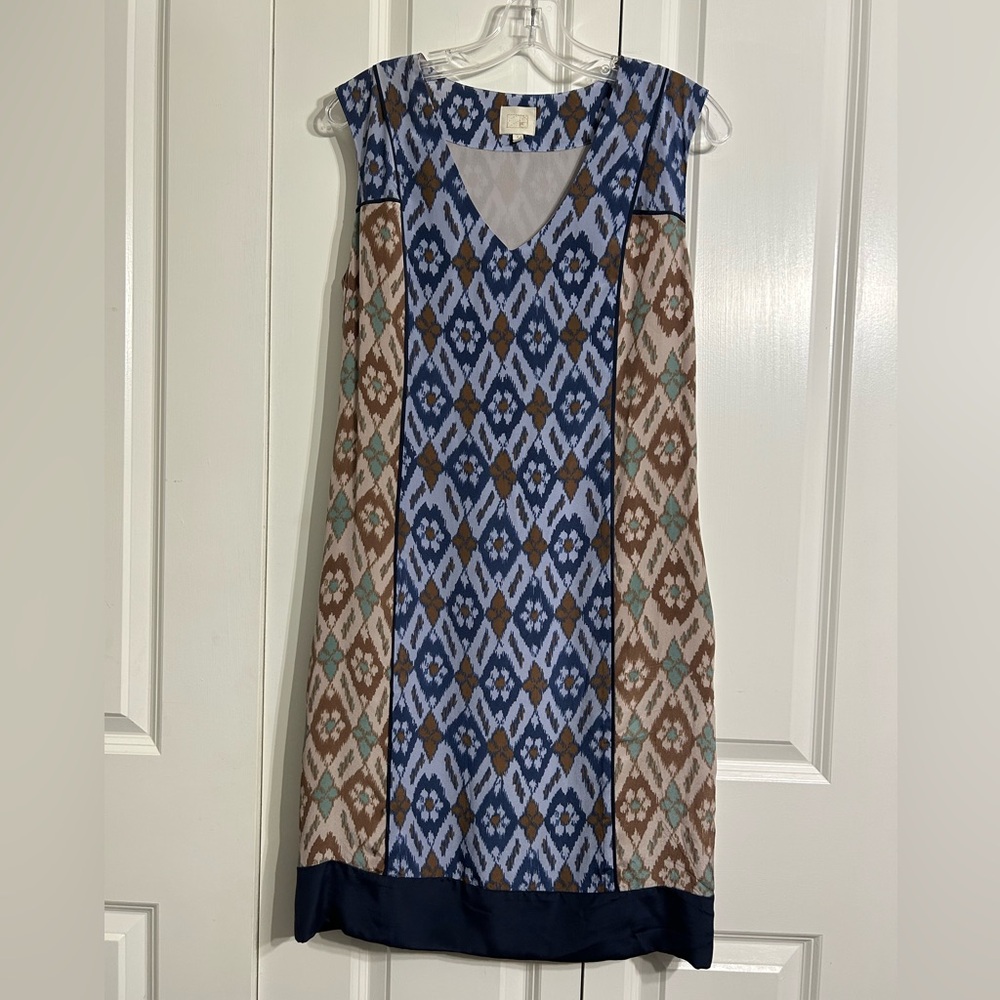 Anthropologie Women's Coquille 100% Silk Bohemian Shift Dress Size 4